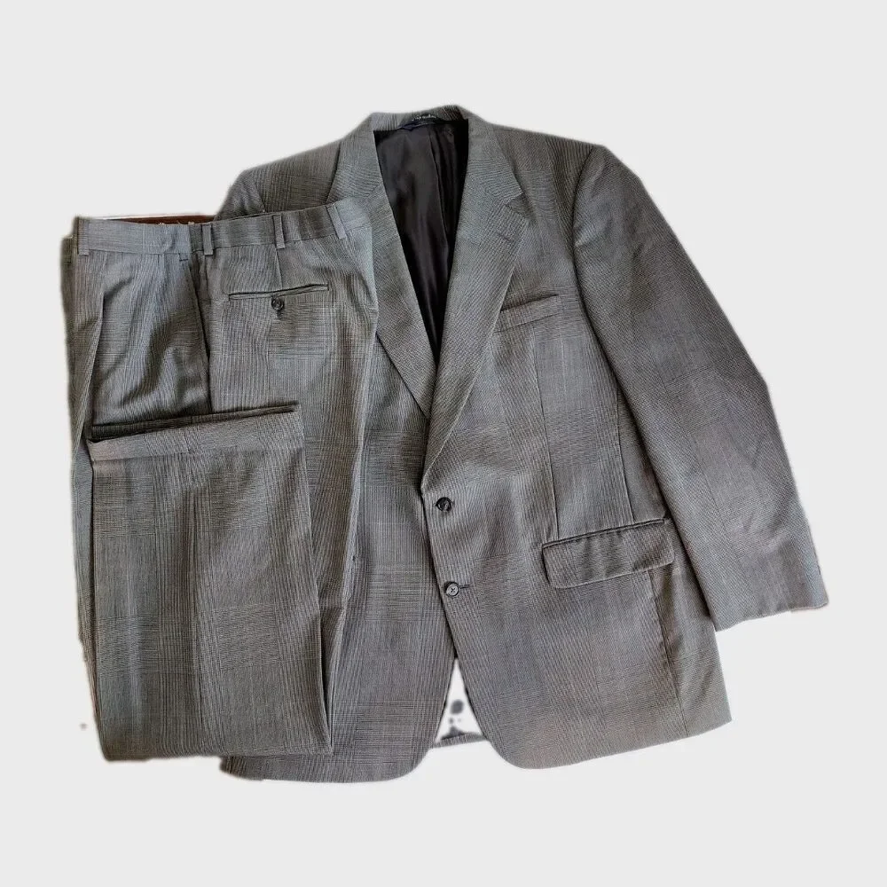 Vintage Burberrys Wool Suit SZ 46 Glen Plaid Windowpane USA Union Pleated Pants